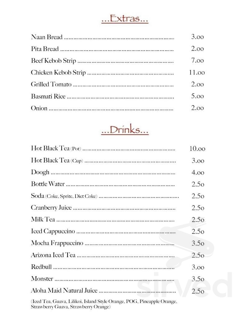 Bar Koko & Persian Restaurant menu in Honolulu, Hawaii, USA
