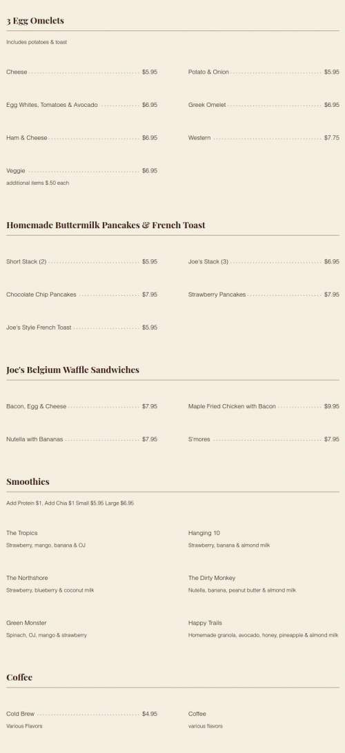 Joe's Bagel and Grill menu in Toms River, New Jersey, USA