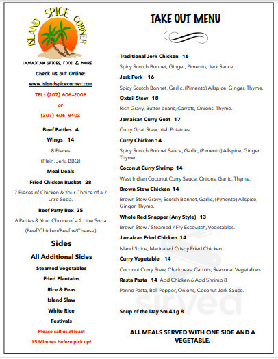 Island Spice Corner menu in York, Maine, USA