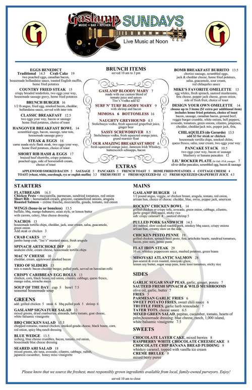 Gaslamp Music + Bar + Kitchen menu in Long Beach, California, USA