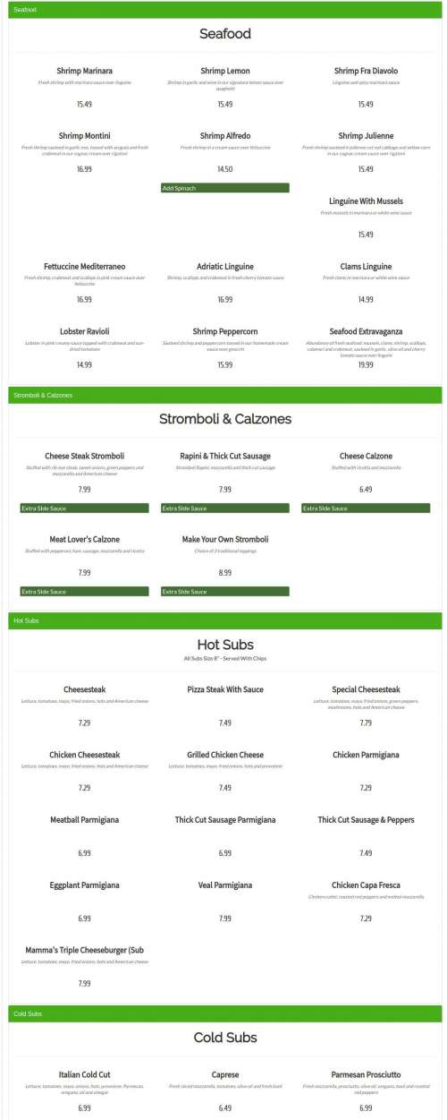 Mamma Roma menu in Odenton, Maryland, USA