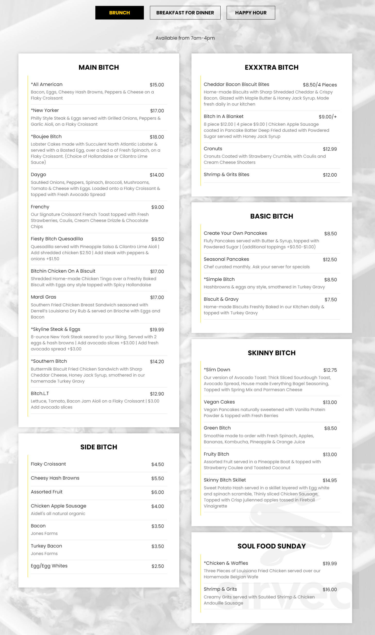 Menu - Phoenix AZ's Breakfast Bitch | Sirved