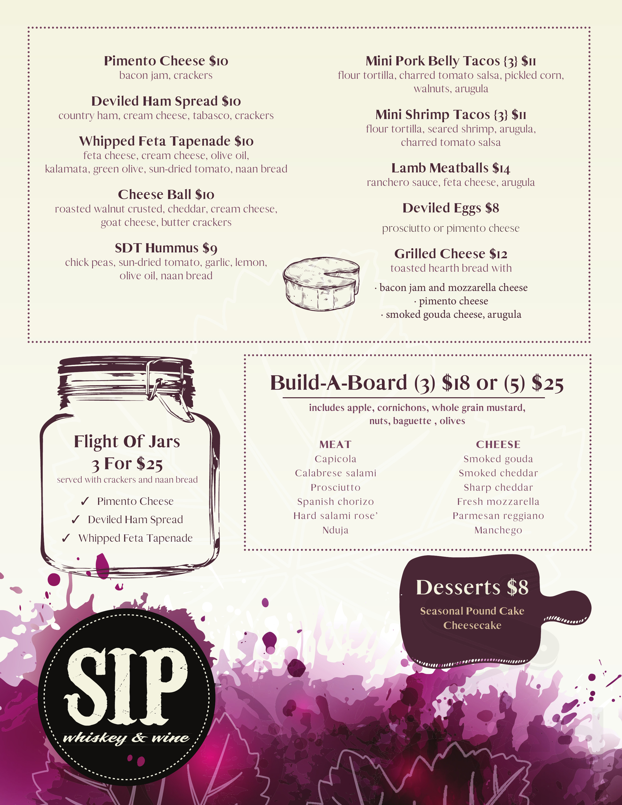 SIP Whiskey & Wine Bar menu in Greenville, South Carolina, USA