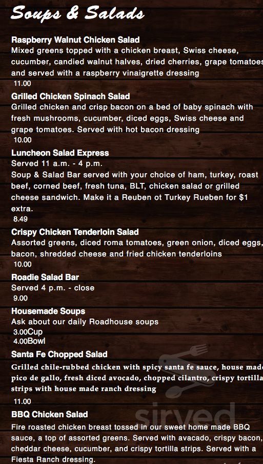 Ryan's Roadhouse menu in St Johns, Michigan, USA