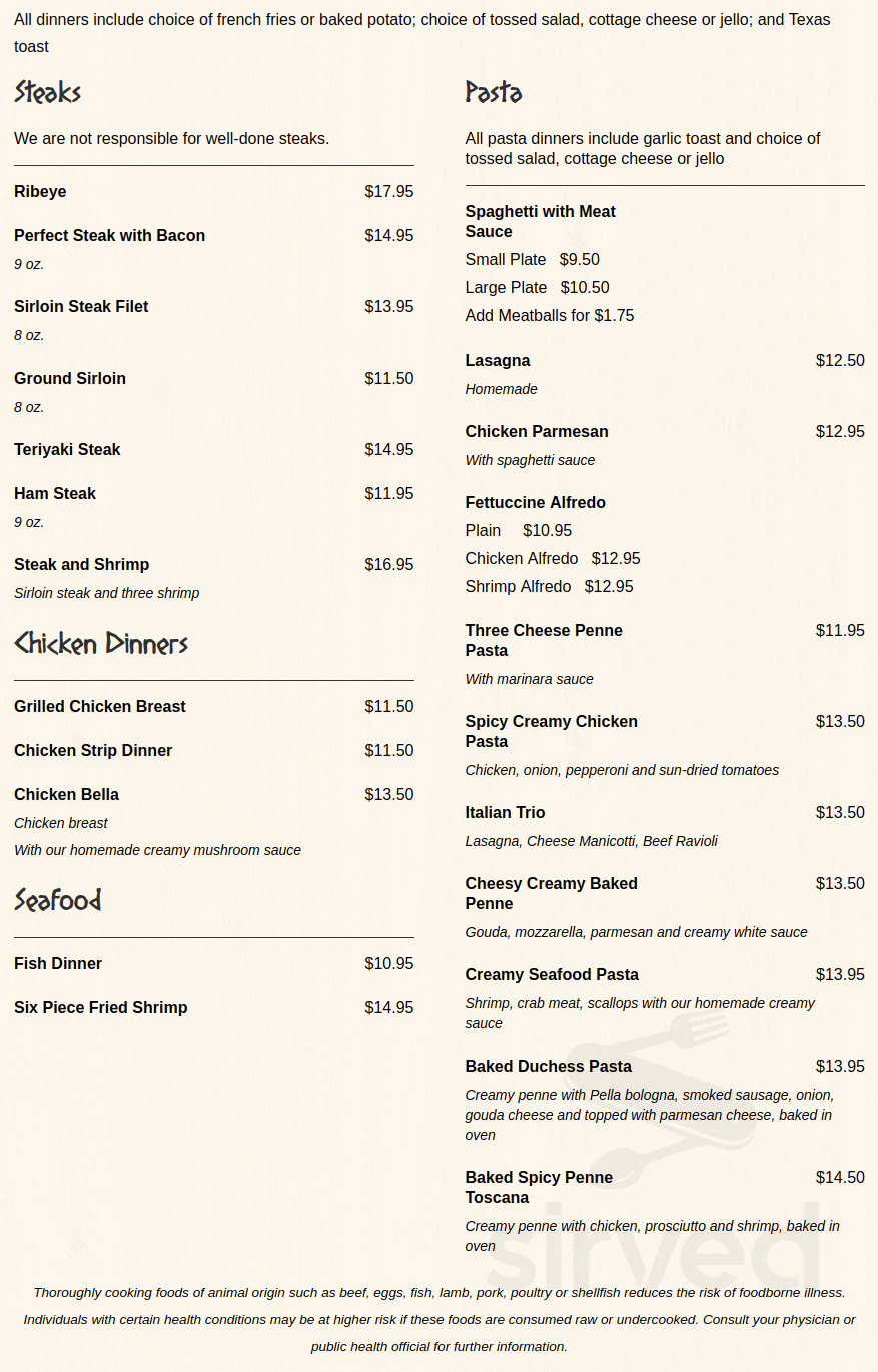 George's Pizza menu in Pella, Iowa, USA