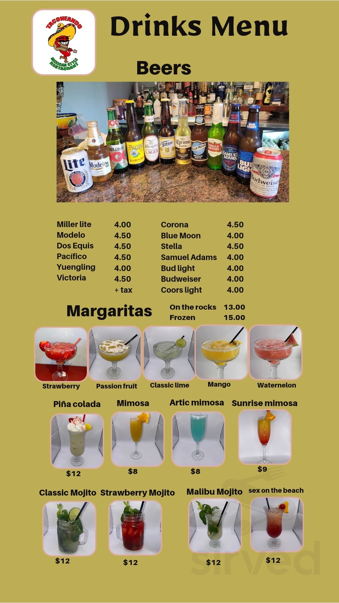 Taconeando Mexican Style Restaurant menus in Riverside, Rhode Island