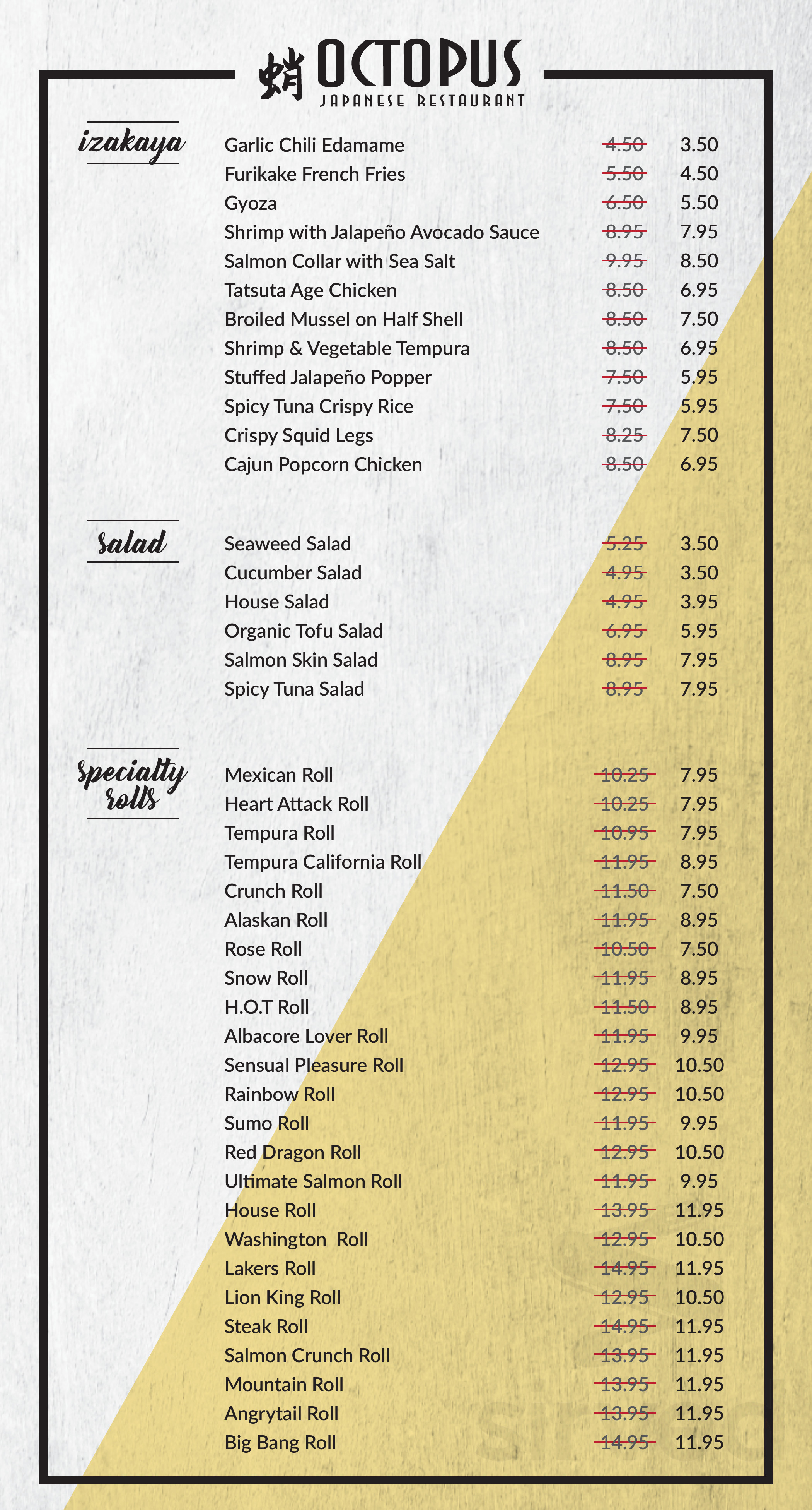 Octopus Japanese Restaurant menu in Encino, California, USA