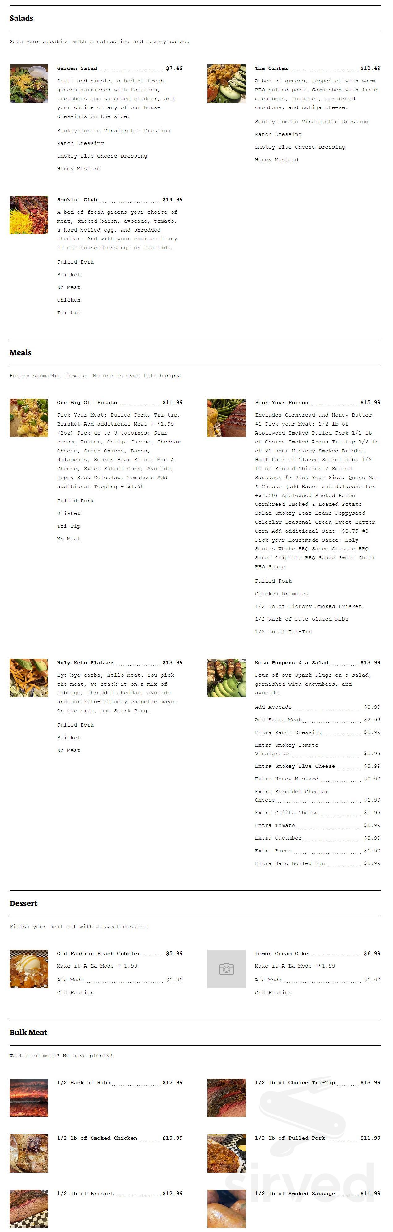 Holy Smokes menu in Yuma, Arizona, USA