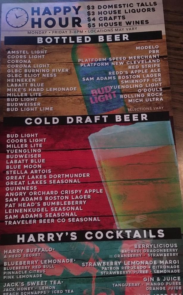 Harry Buffalo East 4th menu in Cleveland, Ohio, USA