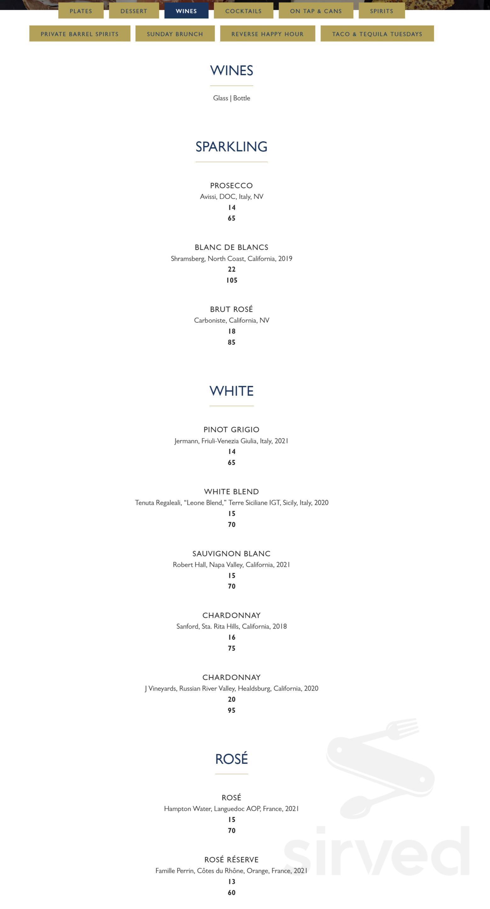 Sky vine rooftop bar menu in napa california usa