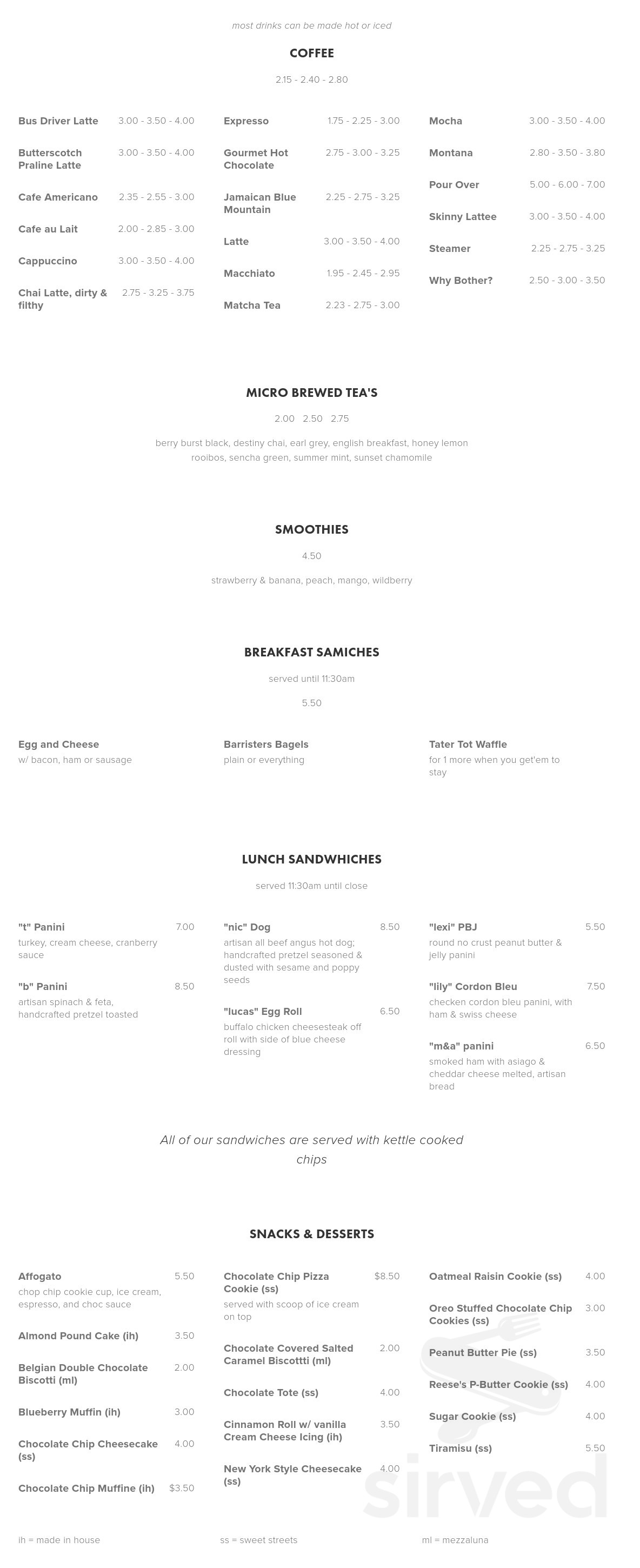 Brewed Awakening menu in Royersford, Pennsylvania
