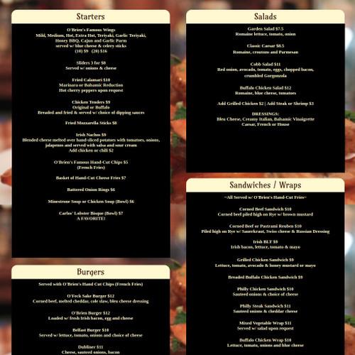 O'Brien's Irish Pub menu in Danbury, Connecticut, USA