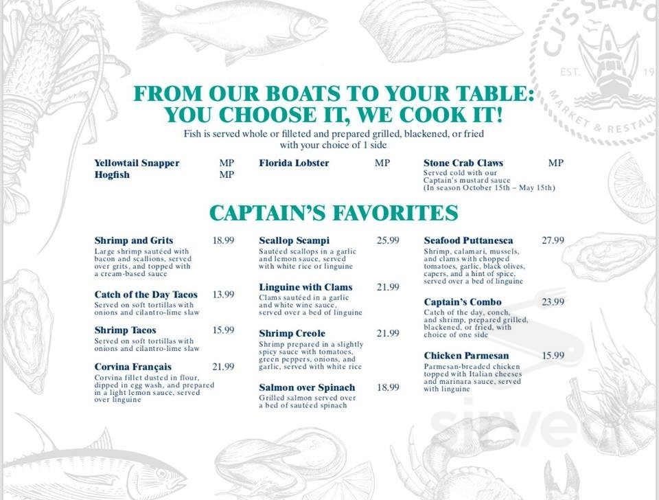 Captain Jim's Seafood Market & Restaurant Menu In North Miami, Florida, Usa