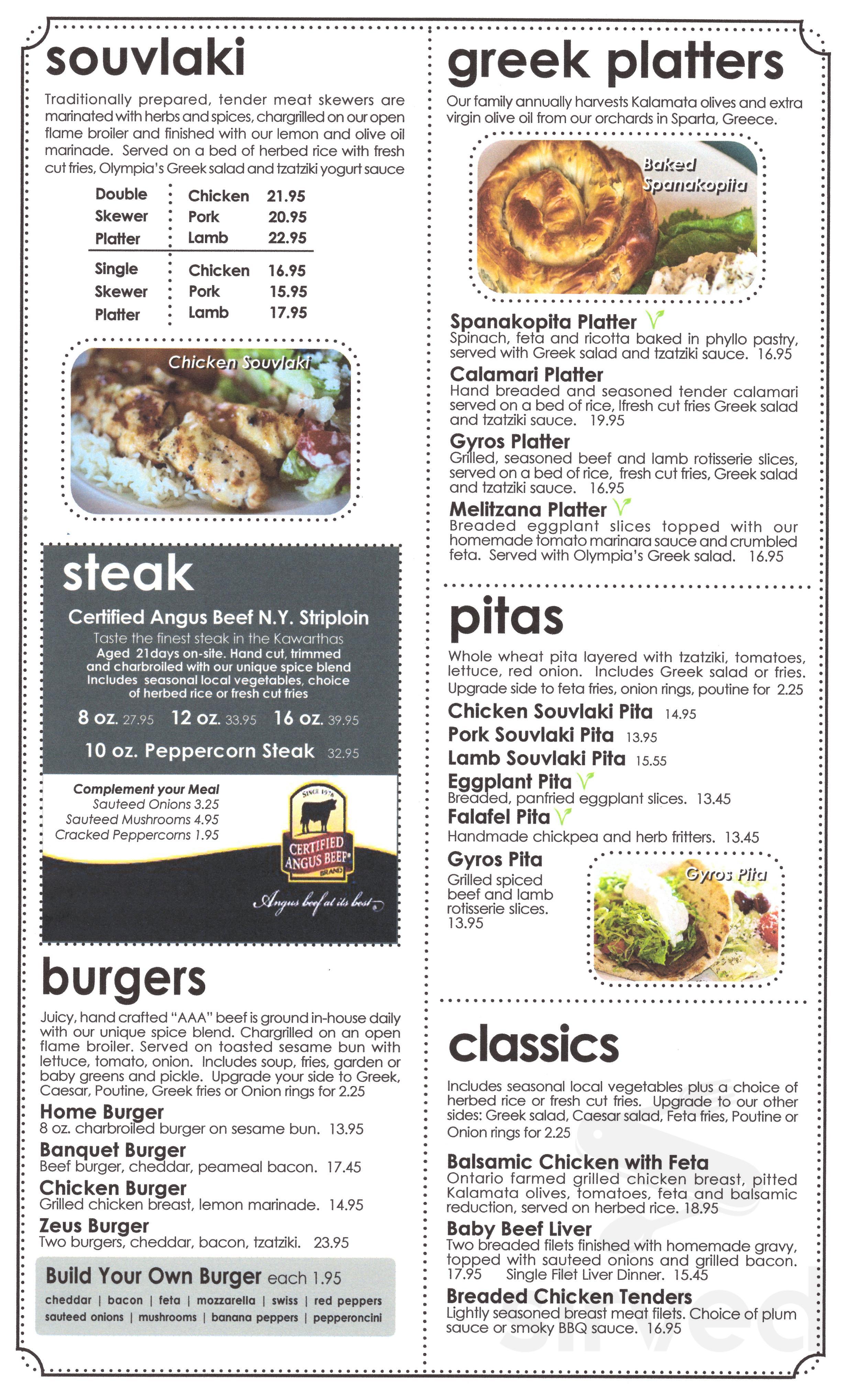 Olympia Restaurant Lindsay menu in Lindsay, Ontario, Canada