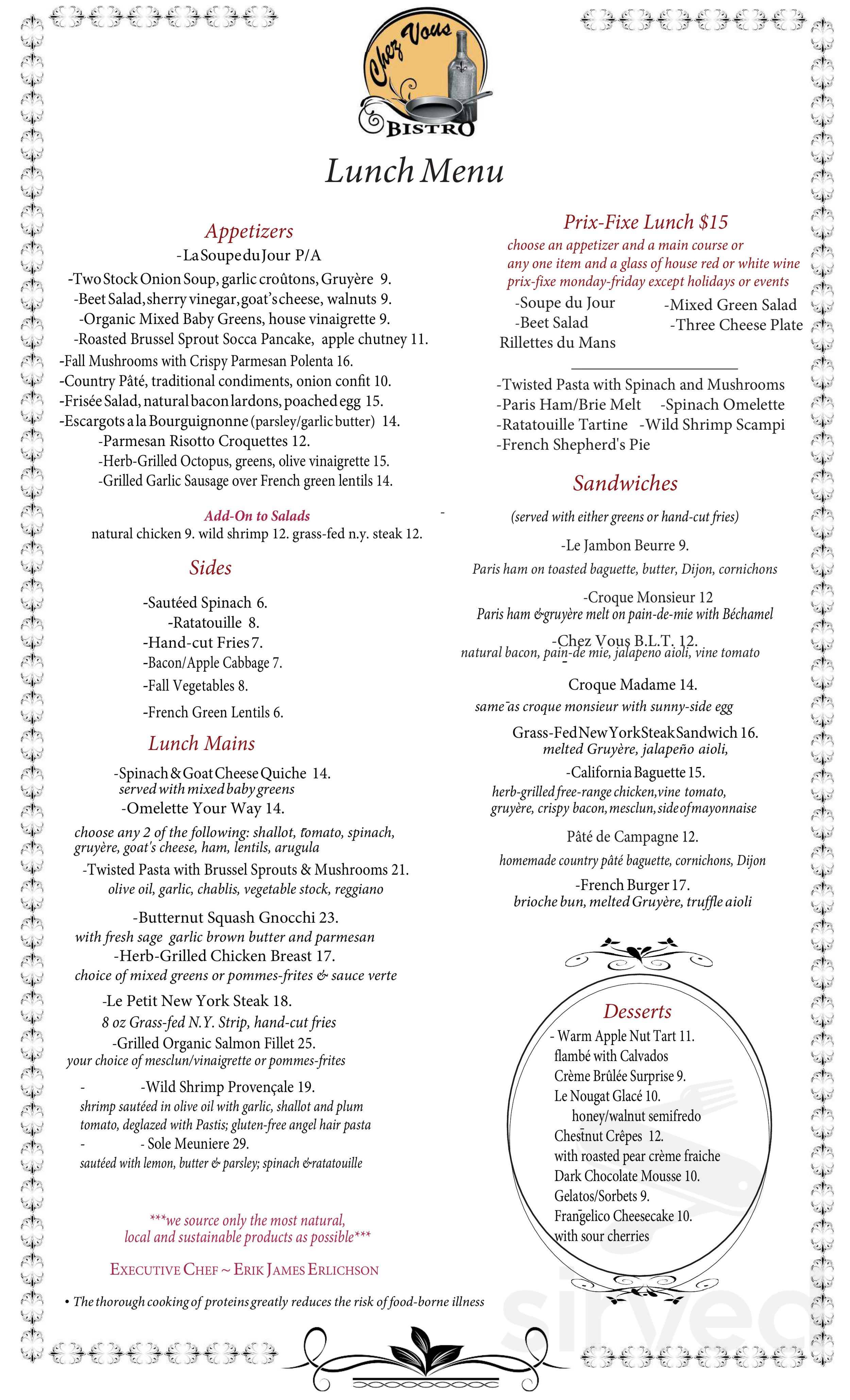 Chez Vous Bistro menu in Stamford, Connecticut, USA