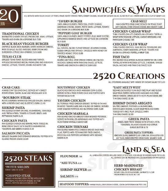 2520 Tavern menus in Clemmons, North Carolina, United States