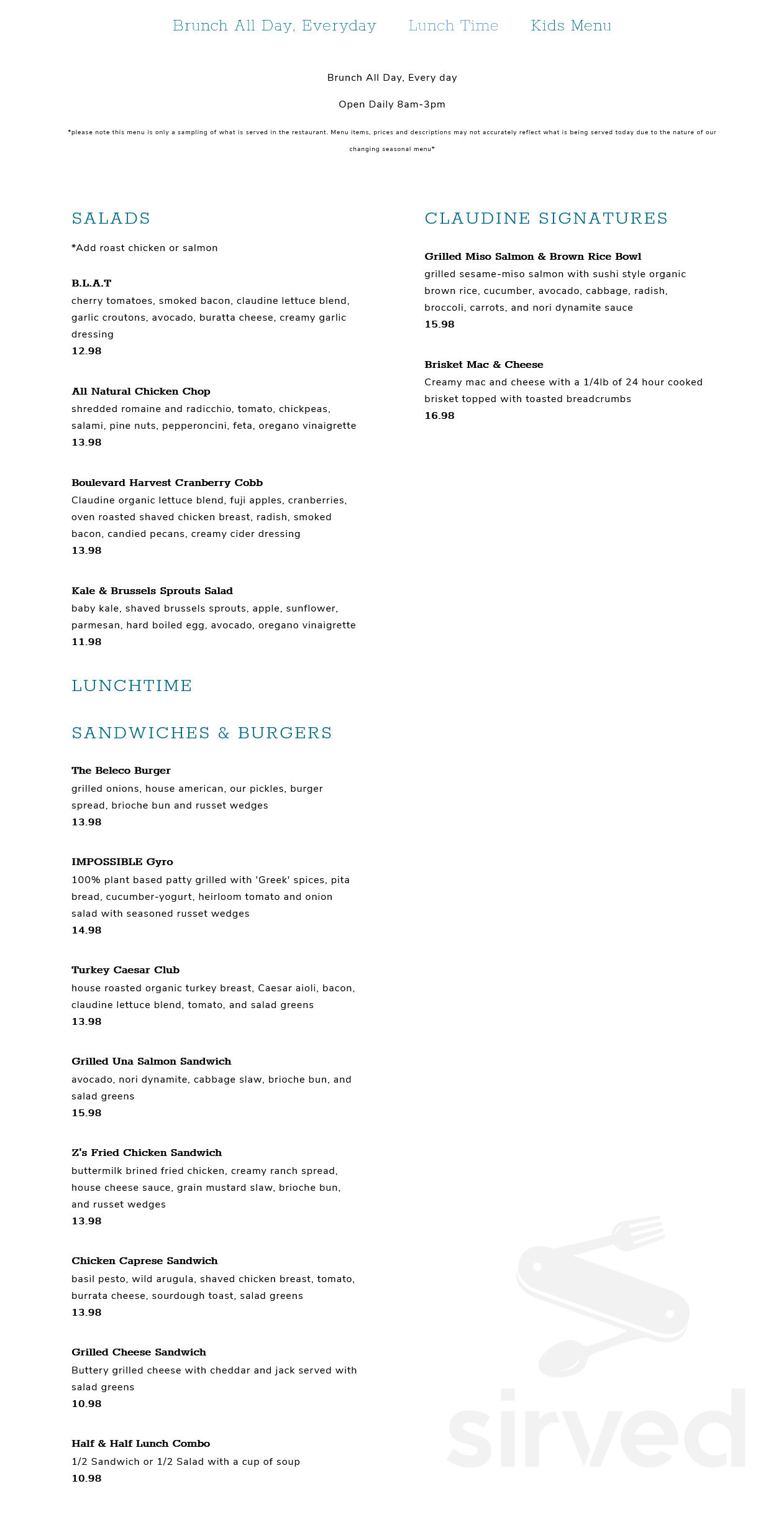 Claudine Artisan Kitchen & Bakeshop menu in Los Angeles, California