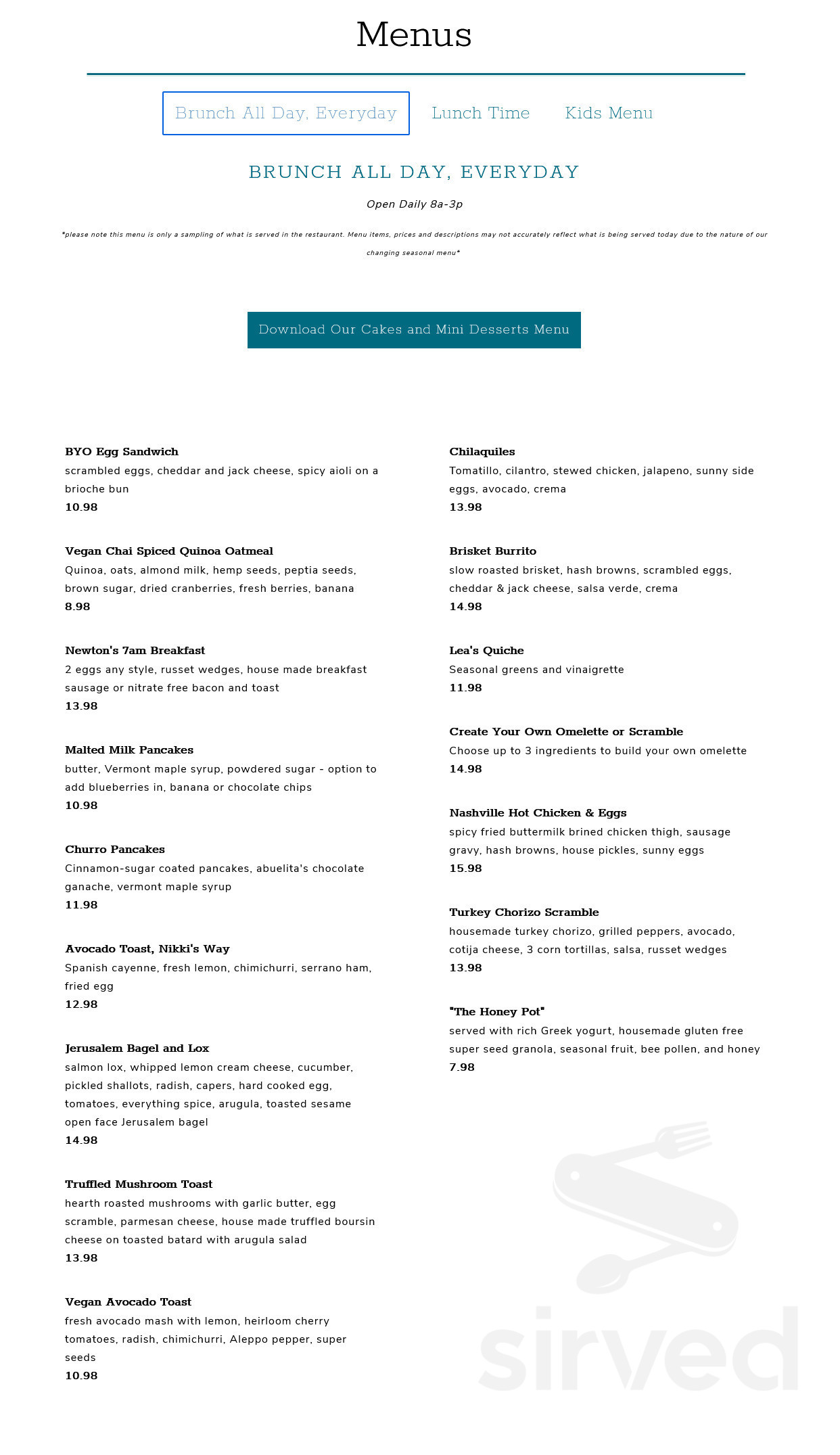 Claudine Artisan Kitchen & Bakeshop menu in Los Angeles, California