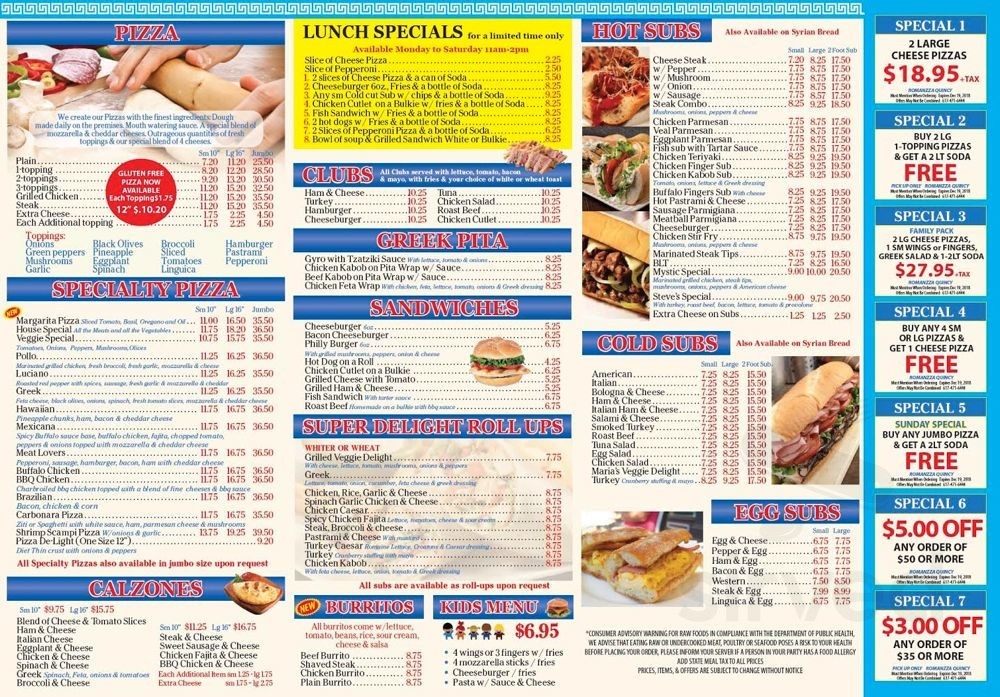 Romanzza Pizzeria & More menus in Quincy, Massachusetts, United States