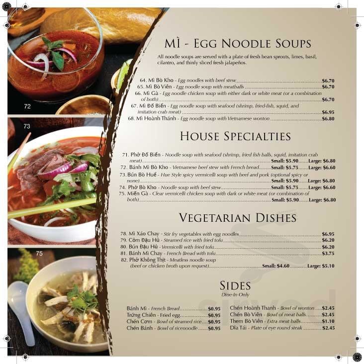Pho Ben menu in Sugar Land, Texas, USA