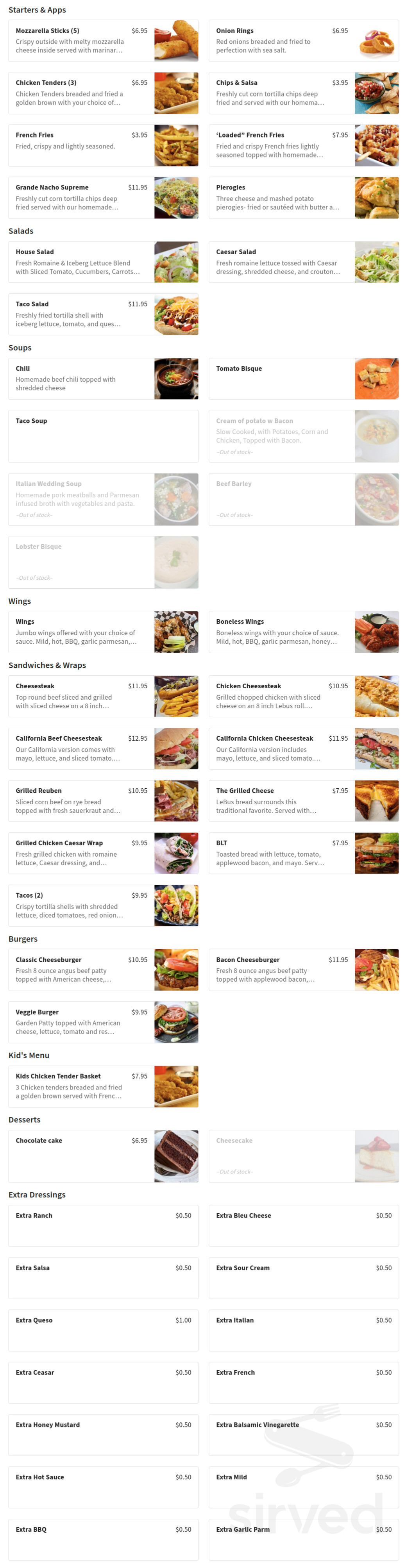 Lynnville Hotel menu in New Tripoli, Pennsylvania, USA