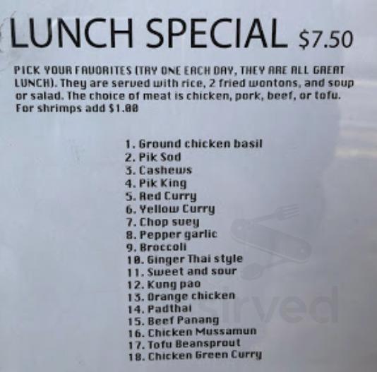 Sa Ung Thai Restaurant Menu In Harbor City California Usa
