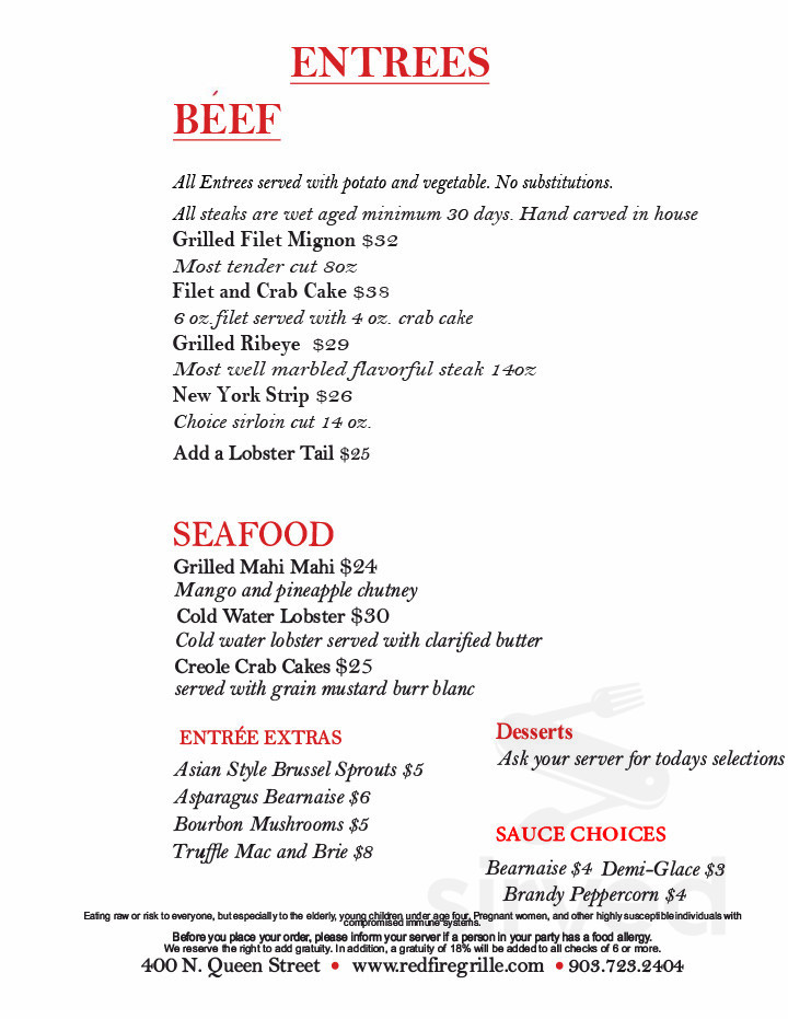 Red Fire Grille menu in Palestine, Texas, USA