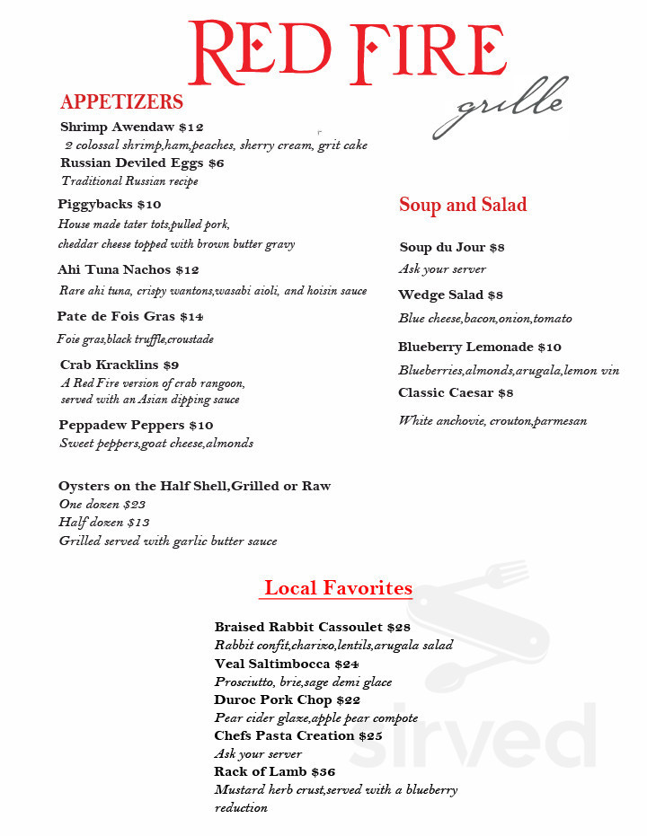 Red Fire Grille menu in Palestine, Texas, USA