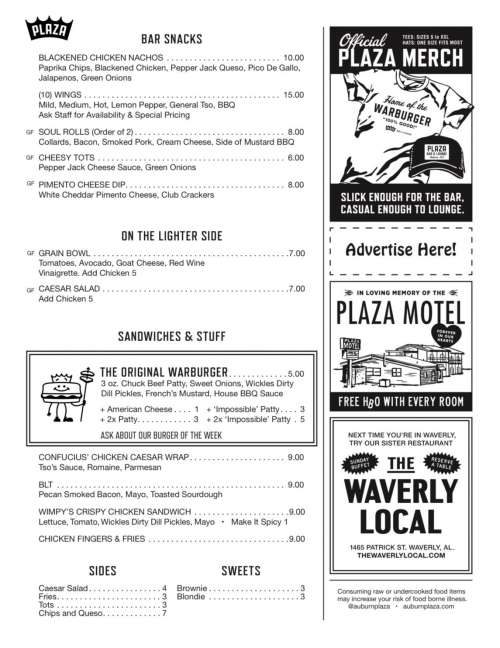 Auburn Plaza Bar & Lounge menu in Auburn, Alabama, USA
