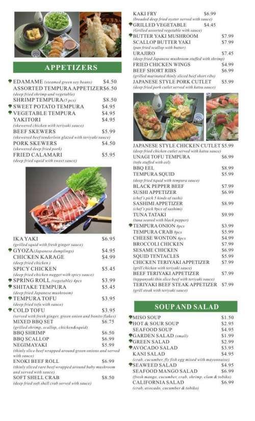 Sushi Feast menu in Cambridge, Ontario, Canada