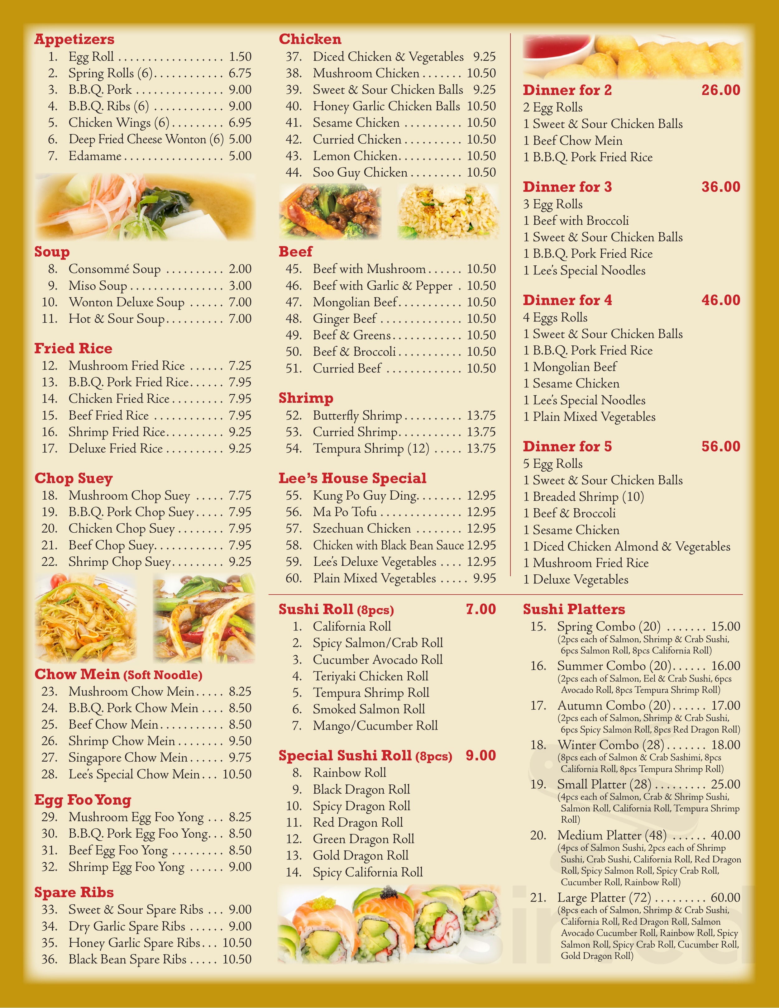 Lee's Buffet menu in Brandon, Manitoba, Canada Lee's Buffet menu in Brandon, Manitoba, Canada