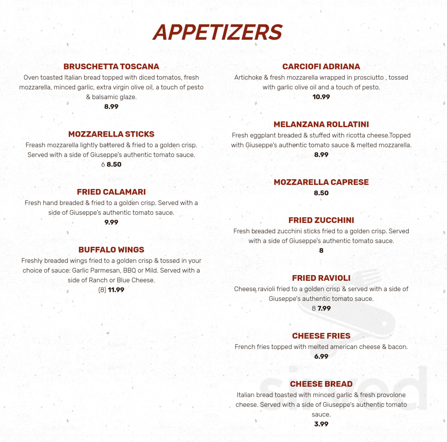 Azzurri Italian Restaurant menu in Newport News, Virginia, USA