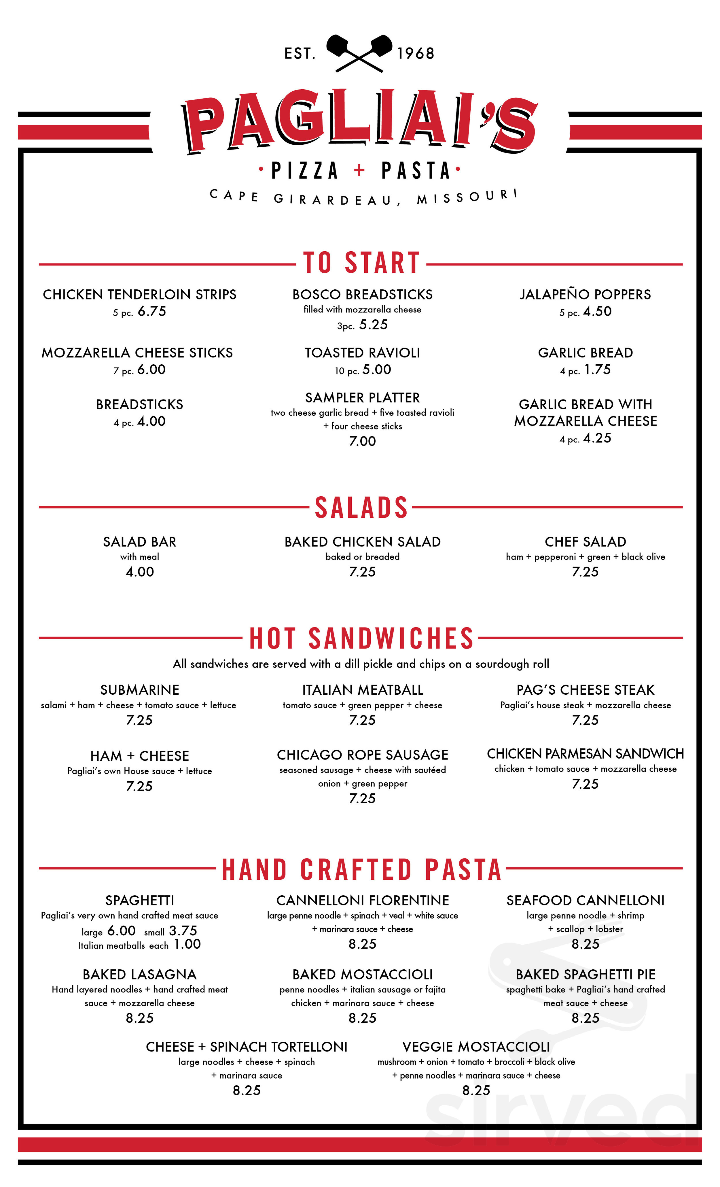 Pagliai's Pizza & Pasta(Cape Girardeau) menu in Cape Girardeau