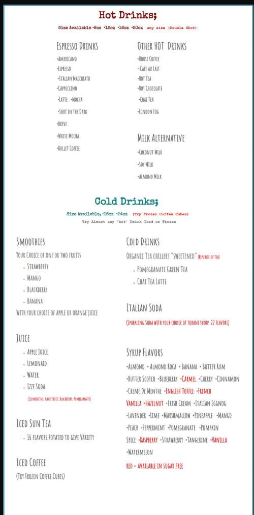 Moab Coffee Roasters menu in Moab, Utah, USA