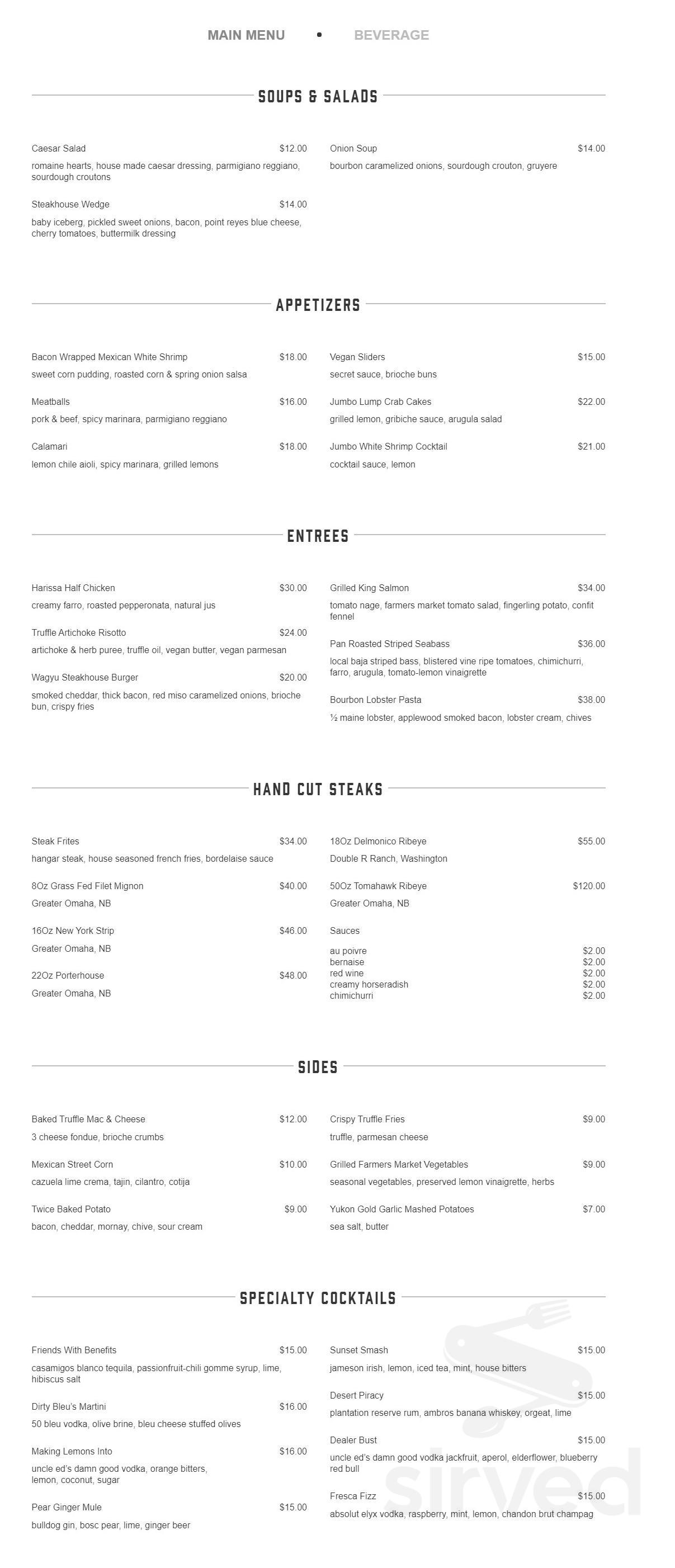 Bull & Bourbon Steakhouse menu in El Cajon, California