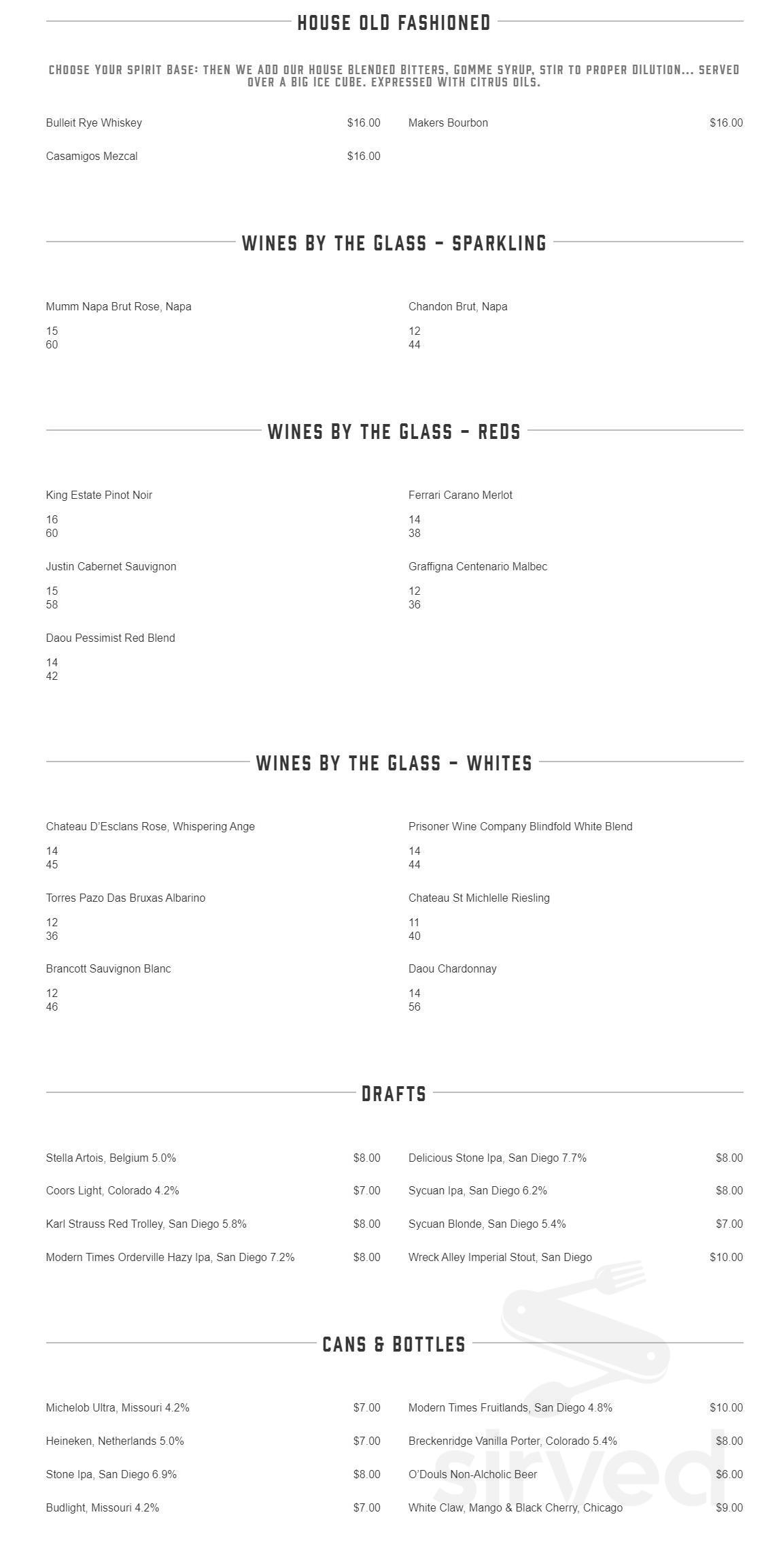 Bull & Bourbon Steakhouse menu in El Cajon, California