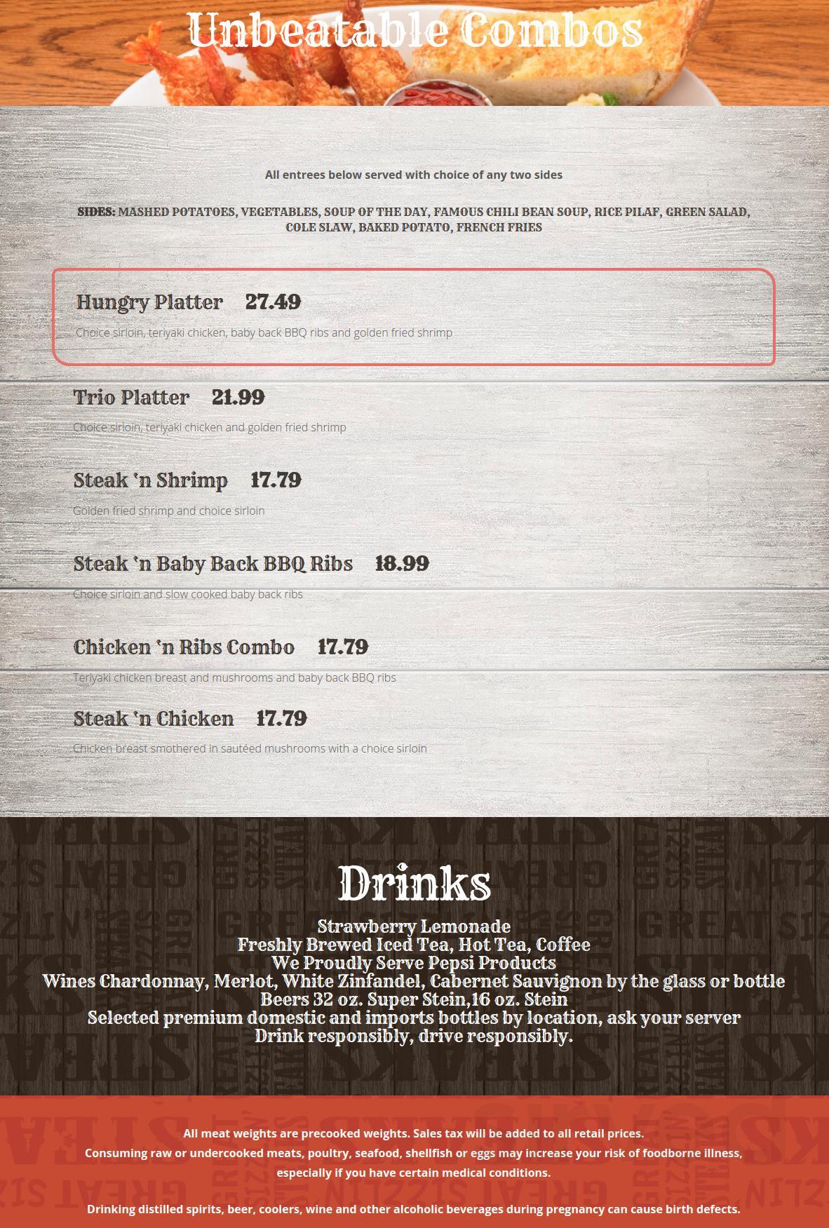 Steer 'n Stein Restaurant menu in Hemet, California, USA