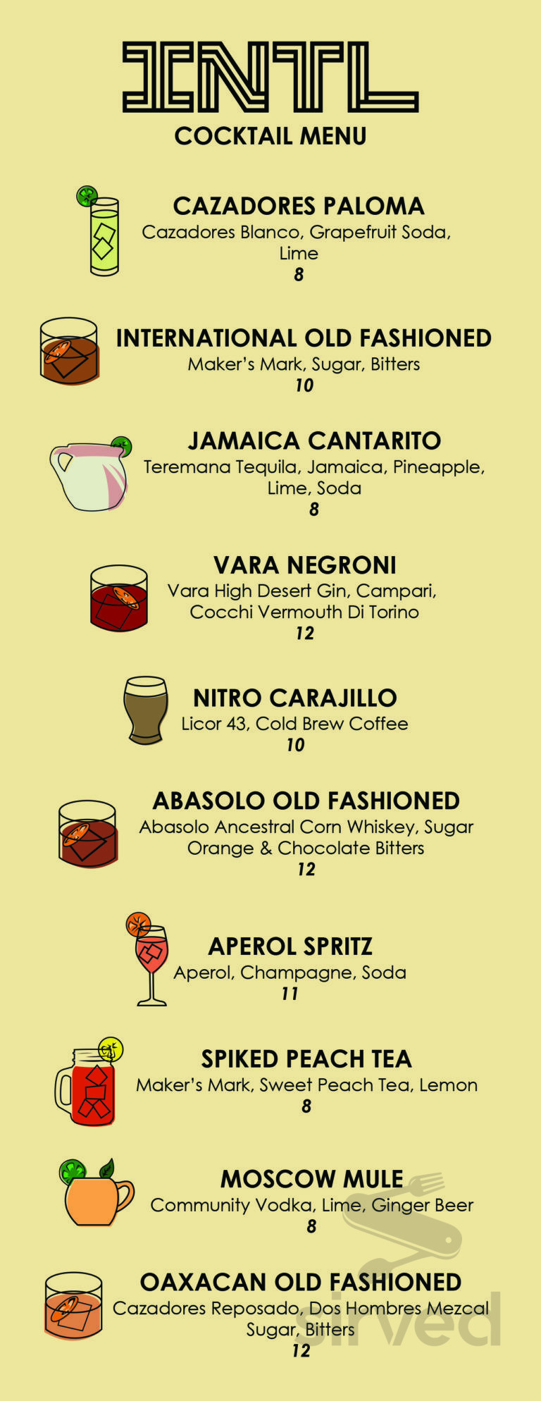 International Bar menu in El Paso, Texas, USA