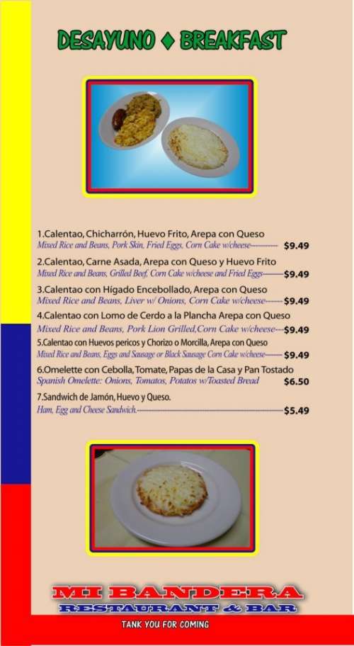 Mi Bandera menu in Tampa, Florida, USA