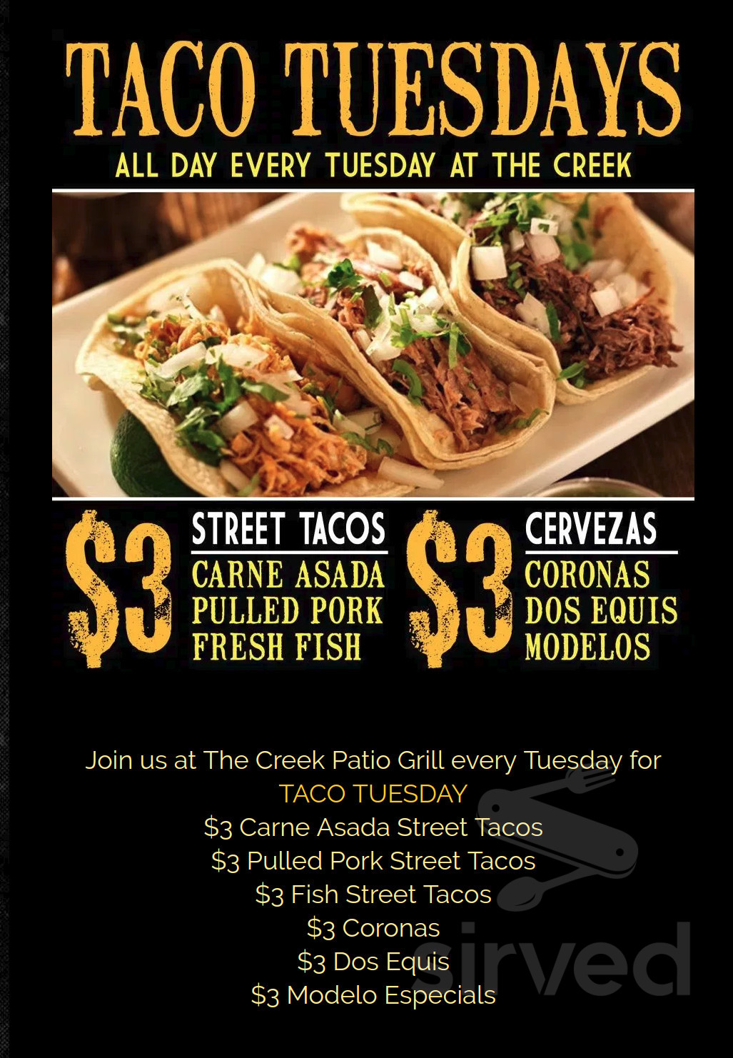 The Creek Patio Grill menu in Cave Creek, Arizona, USA