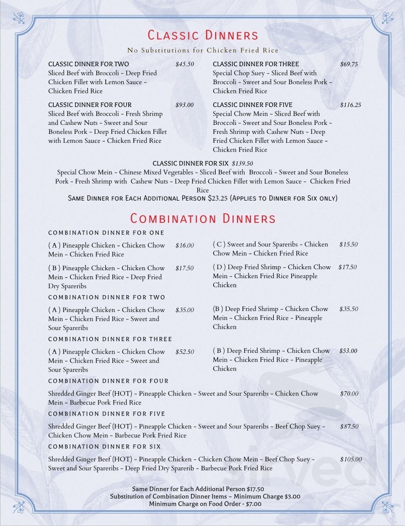 Modern Chinese menu in Lethbridge, Alberta, Canada