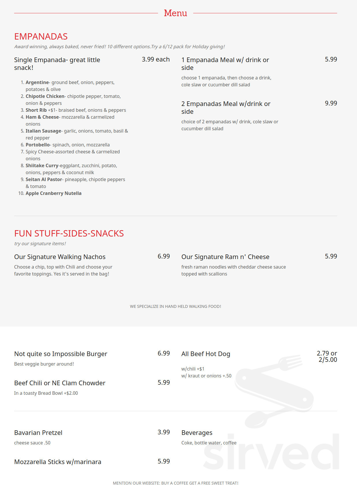 Uncle Larry's Snack Shack menu in Kingston, Rhode Island