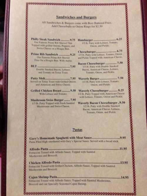 Waverly Steakhouse And Lounge menu in Waverly, South Dakota, USA