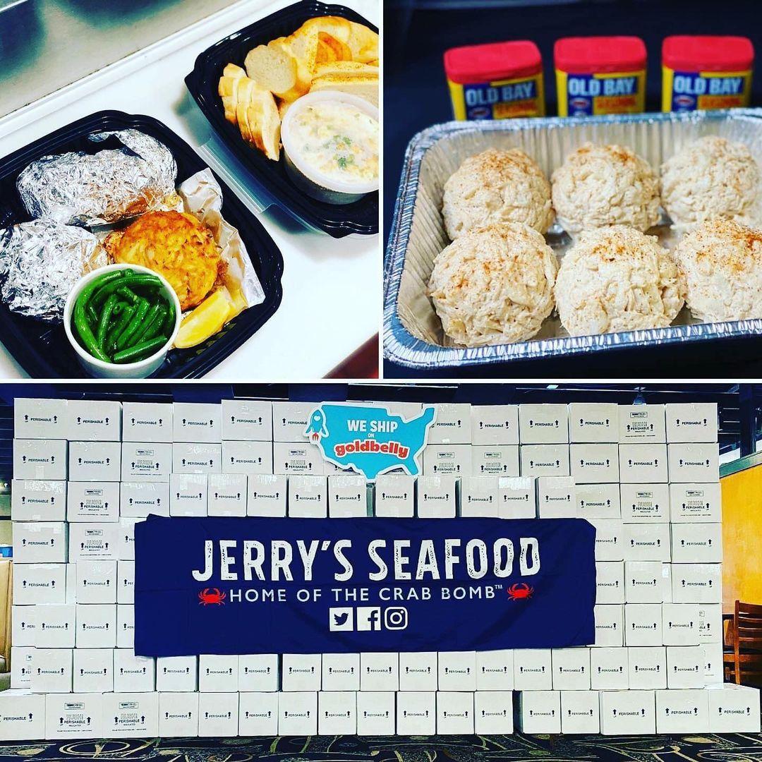 Jerry's Seafood "Home of the Crab Bomb" menu in Bowie, Maryland, USA