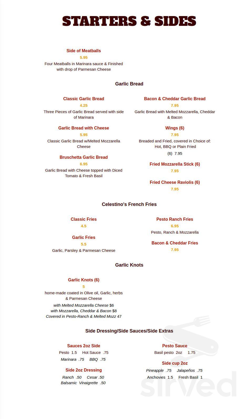 Celestino's New York Pizza menu in Chico, California, USA
