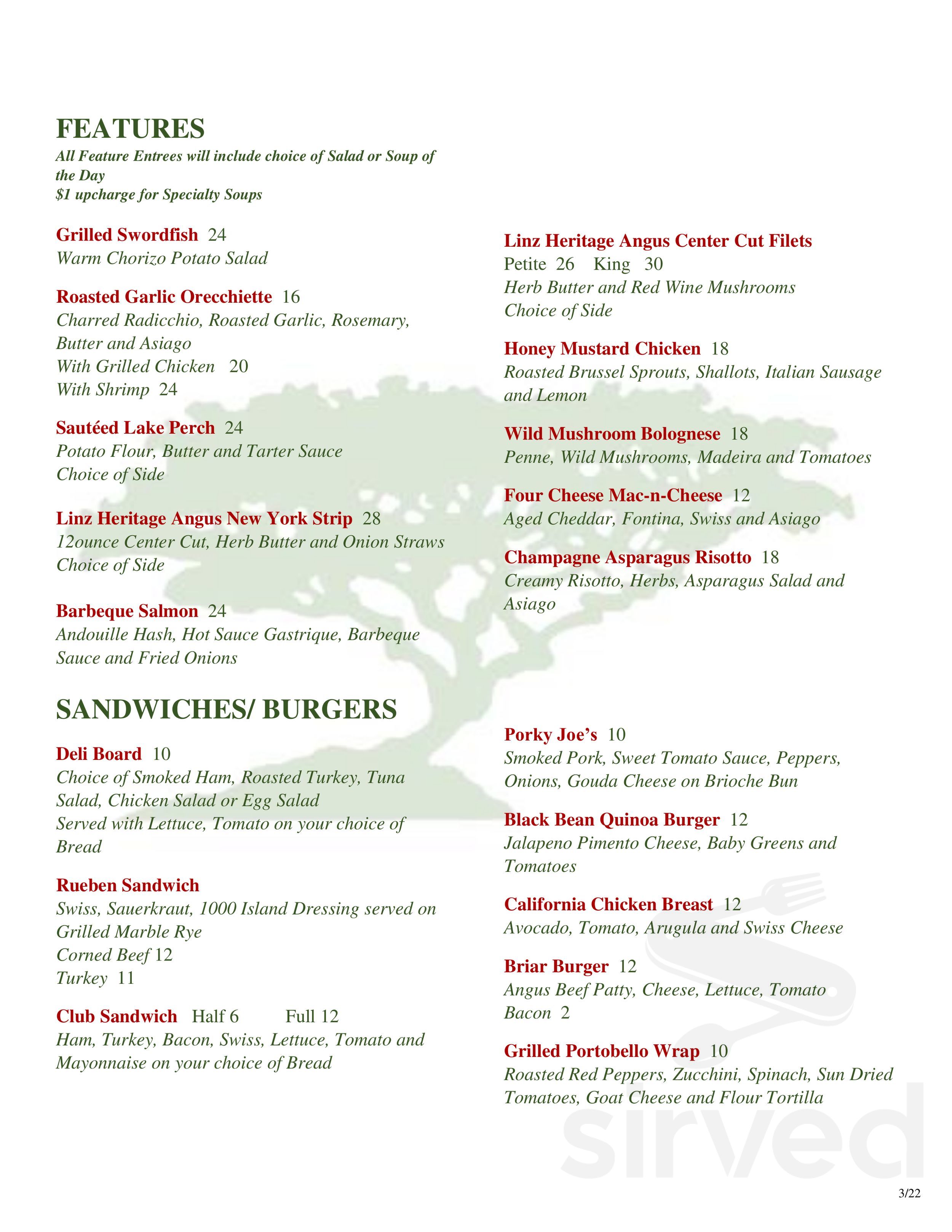 Briar Ridge Country Club menu in Schererville, Indiana, USA