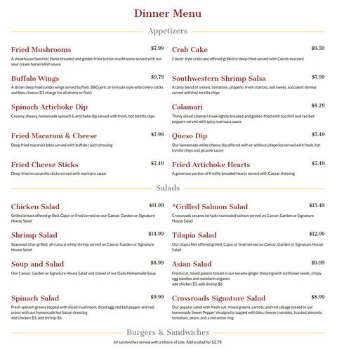 Crossroads Bar And Grille menu in Flowery Branch, USA