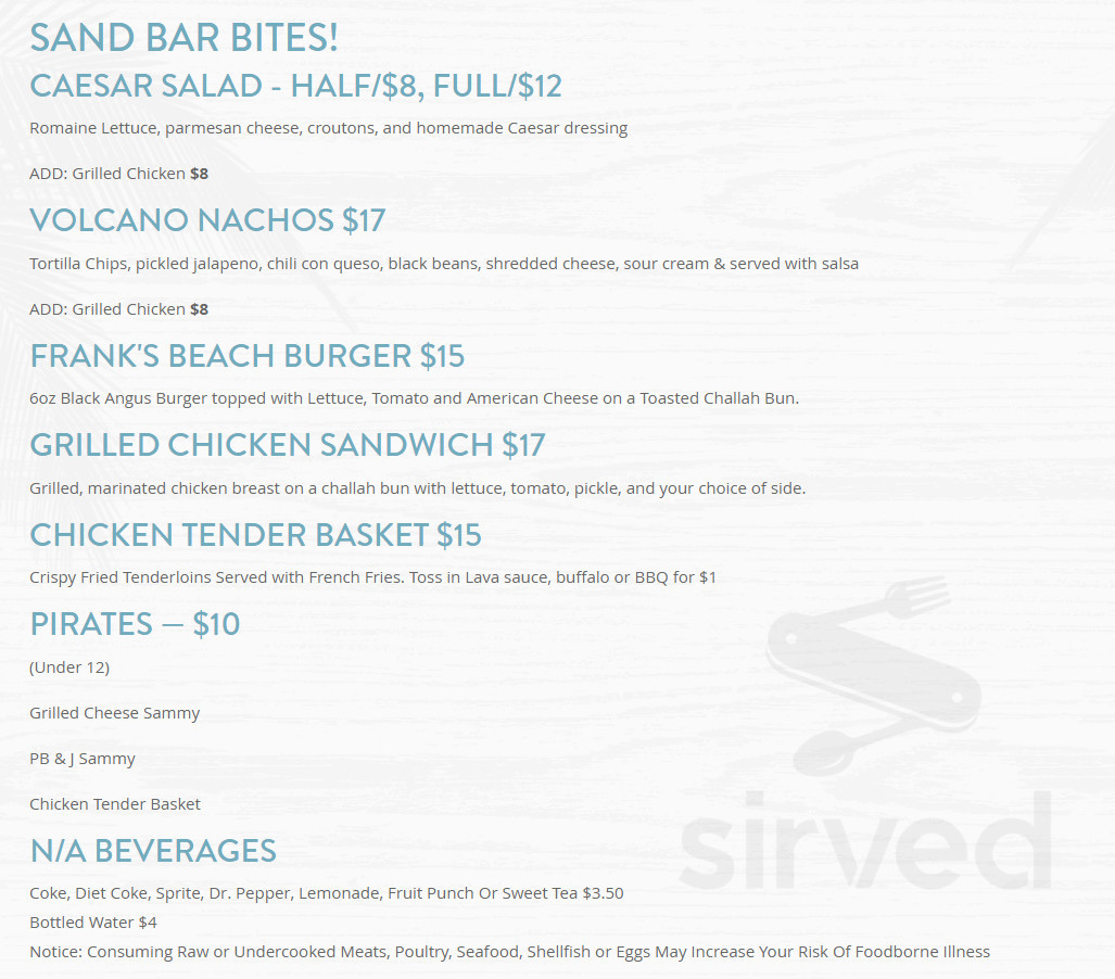 Menu for Landshark Landing Beach Bar & Grill in Gulf Breeze, Florida