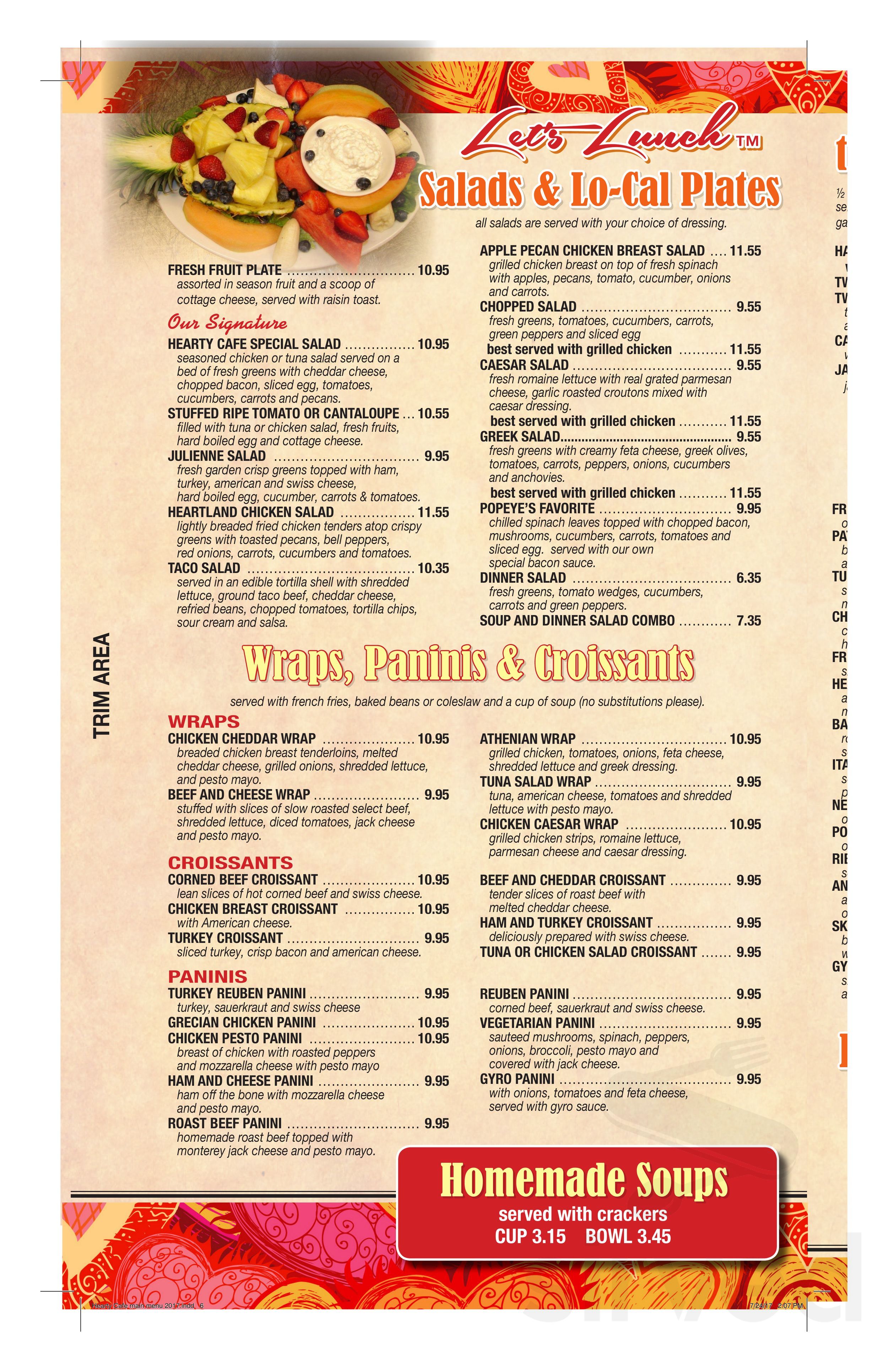 Hearty Cafe Pancake House menu in Chicago, Illinois, USA