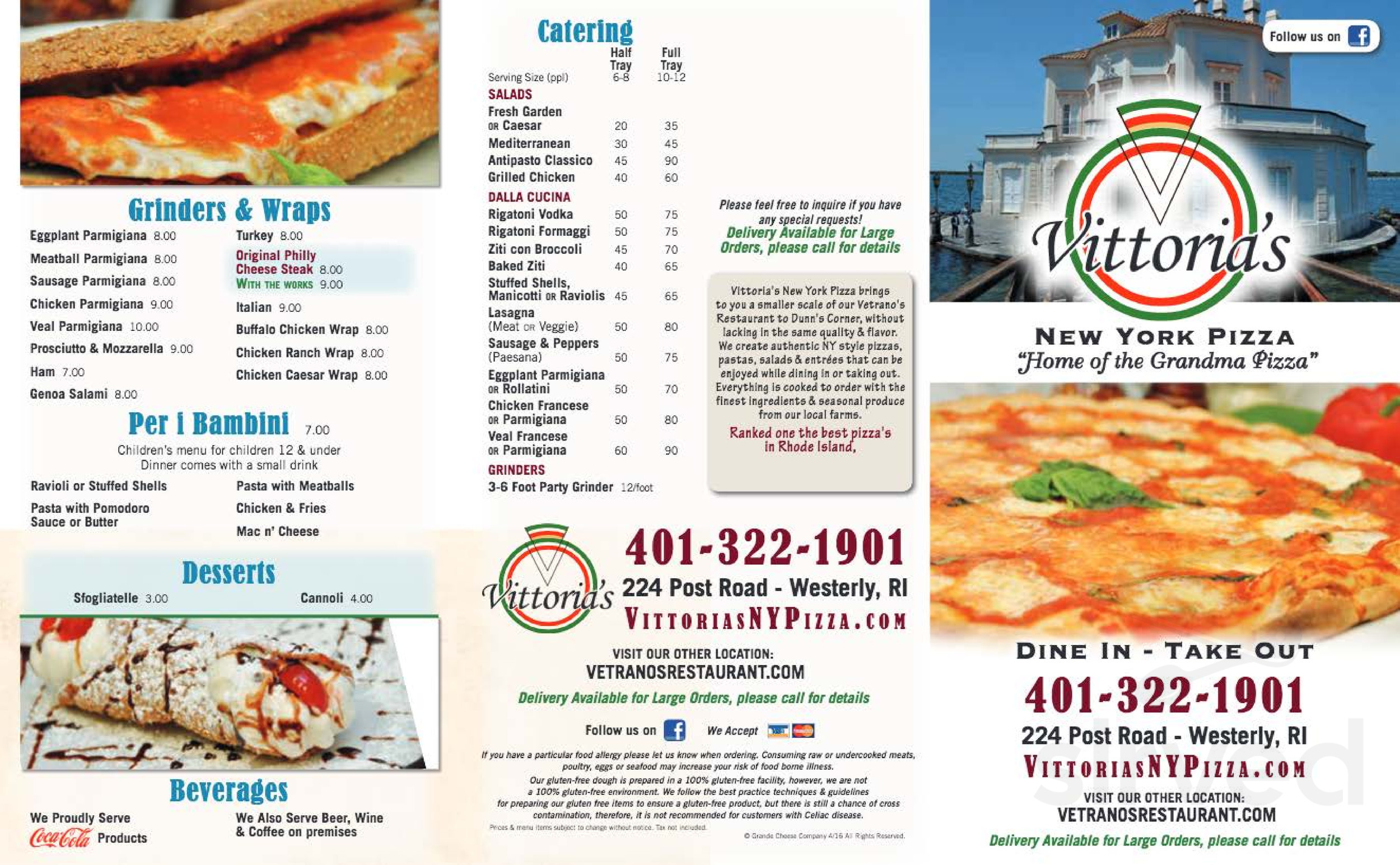 Vittoria's NY Pizza menu in Westerly, Rhode Island, USA
